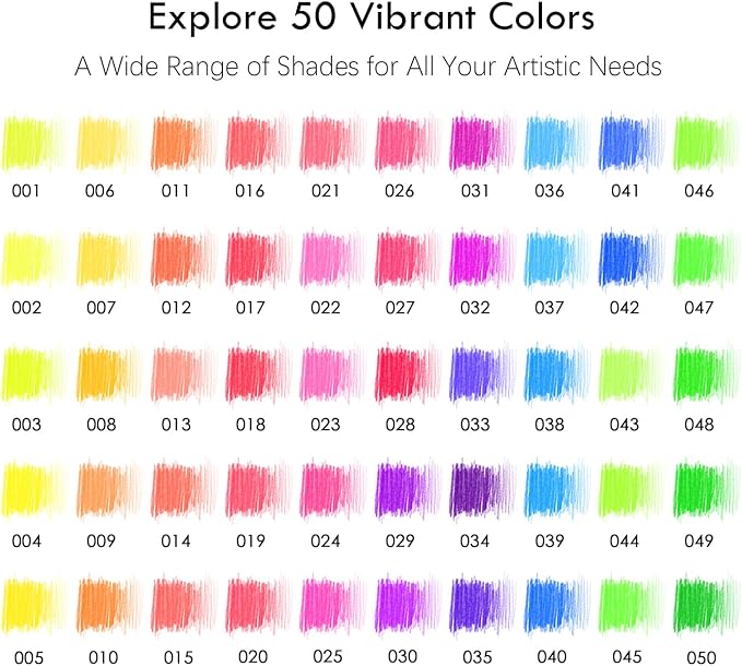 KALOUR PDAS 50 Neon Colored Pencils for Adult Coloring Books, Fluorescent colored Professional Drawing pencils Set Art Supplies Kit for Adults Beginners Artists, Soft Core