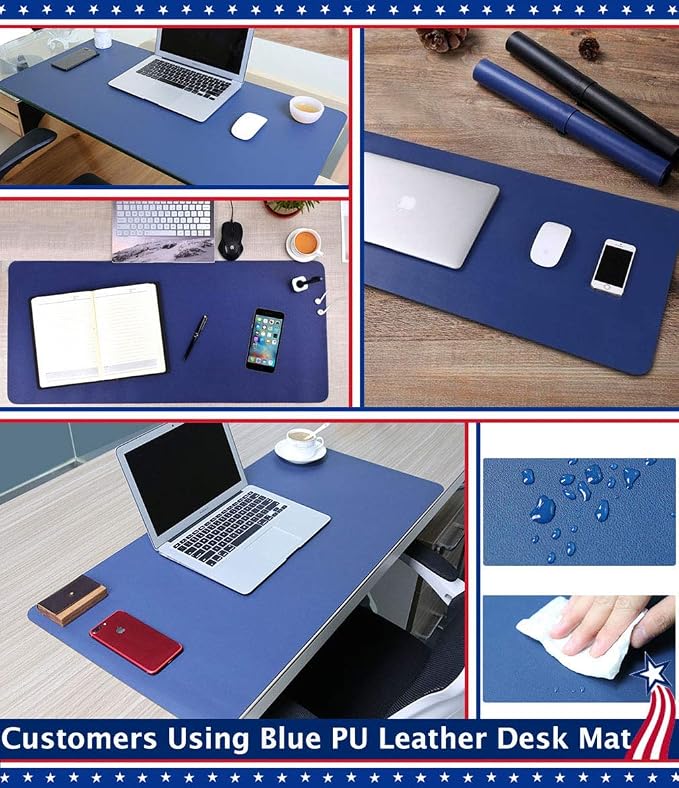 24 X 48 Inch Desk Blotter Pad on Top of Desks Waterproof PU Leather Mouse Pad Desk Writing Mat For Home Office Large Laptop Computer Gaming Under Keyboard Pad Desk Accessories for Women Men Kids Black
