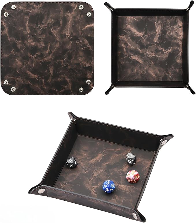 Valet Tray Desktop Storage Organizer – Vegan Leather Catchall Bedside Vanity Tray Nightstand Caddy Holder for Remote Controller, Watch, Keys, Phone, Wallet, Coin, Jewelry, Marble Brown