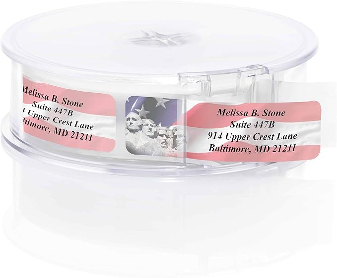 American Liberty Assorted Designer Rolled Address Labels - 500 Labels per Roll - 2 1/2 Inches Long x 3/4 Inch High - Elegant Plastic Dispenser Included