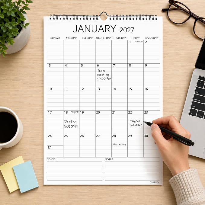 Calendar 2026-2027 Wall Calendar, July 2026 - December 2027, Large 12" x 17", 18 Months Calendar with Hanging Hook for Home Office