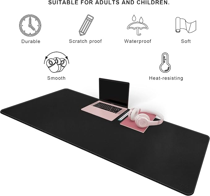 Vyaaa 55" x 24" PU Leather Desk Mat & Large Mouse Pad (Black) | Desk Pad Protector, Waterproof Non-Slip Large Mouse Pad, Laptop Desk Blotter for Office, Home & Gaming