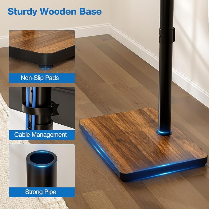 Swivel/Tilt Universal Floor TV Stand with Mount for 13-55 Inch TVs or Monitors, Height Adjustable Tall TV Stand with Sturdy Wooden Base Hold up to 77 lbs, Max VESA 400x400mm, Brown
