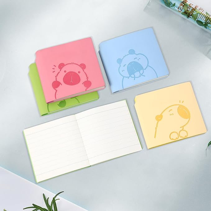 BOBO RABBIT 3 Pack Mini lined Notebooks Pocket Size Journal Total 600 Pages Small Softcover Leather Cartoon Capybara Cute Journal for Travelers Student Note Taking Writing Lay Flat, 3.9"x3.9" Inner(Mini Square)