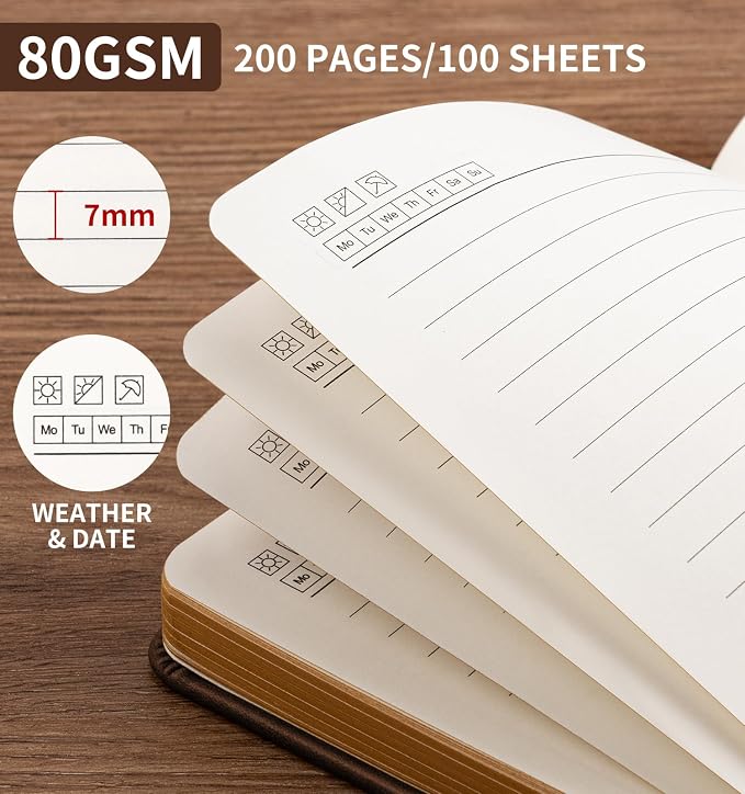 Lined Journal Notebook for Women Men, A5 Hardcover Leather Journals for Writing, 200 Pages Thick Paper, Daily Journal Notebook for Work, School, Note Taking, Business, Travel, College Ruled
