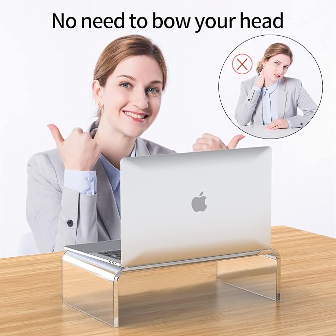 Acrylic Monitor Stand Riser Clear Laptop Stand Riser L15 xW7.5 xH4 | PC Holder, Compatible with All Notebooks and Monitor, Decoration for Office & Home,White Aesthetic Design, Office Supplies