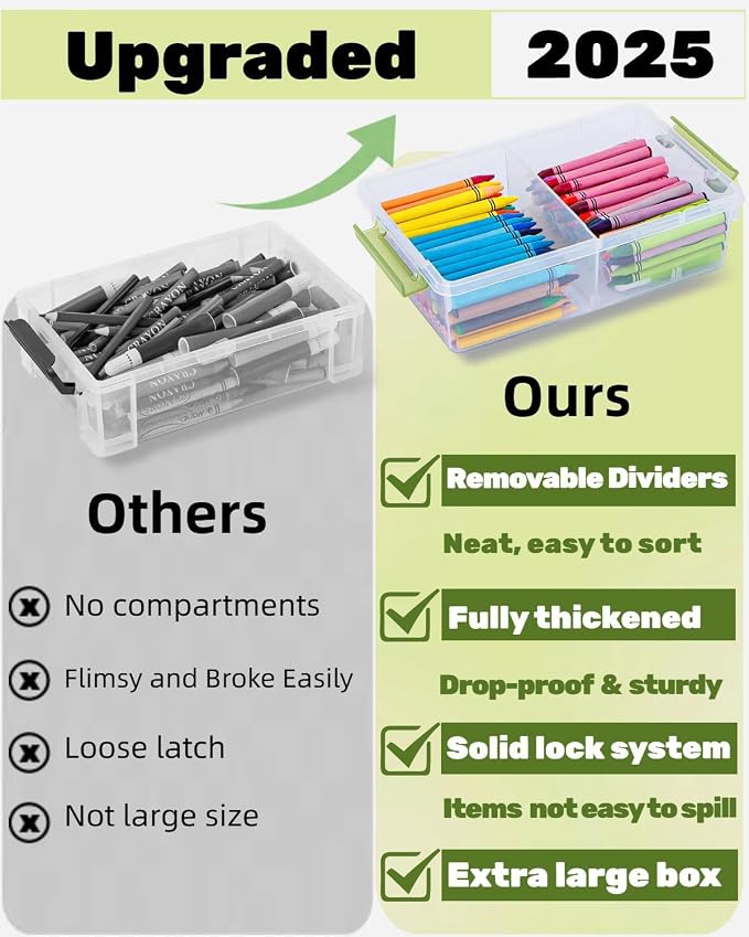 12 Pack Extra Large Pencil Box with Removable Divider, Thickened Pencil Case Bulk, Clear Crayon Marker Organizer Stackable Plastic Small Storage Containers for Pen Craft School Supplies, Multi