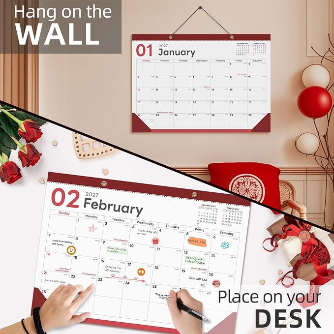 COMIX Desk Calendar 2026-2027, 17" x 12" Monthly Desktop Planner Pad with Frosted Cover, 18 Months July 2026 to December 2027, Thick 120 GSM Paper for Office School Home