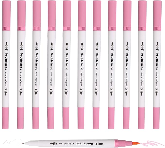 PATIKIL 12Pack Dual Brush Markers, Neon Pink Watercolor Fine and Brush Tips Pens Colored Marker Calligraphy Coloring Art Supplies Set for Coloring Book Illustration Sketching Journaling