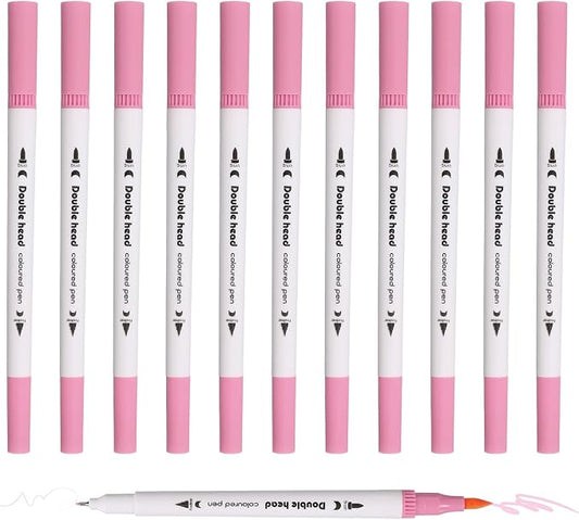 PATIKIL 12Pack Dual Brush Markers, Neon Pink Watercolor Fine and Brush Tips Pens Colored Marker Calligraphy Coloring Art Supplies Set for Coloring Book Illustration Sketching Journaling