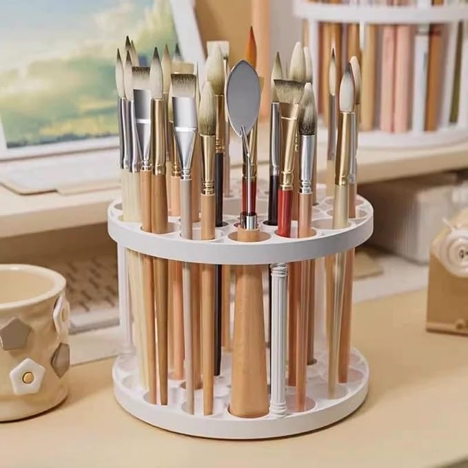 Feadily 4 PCS 45 Hole Paint Brush Holder, Makeup Brush Storage, Desk Organizer for Colored Pencils, Markers (Beige)