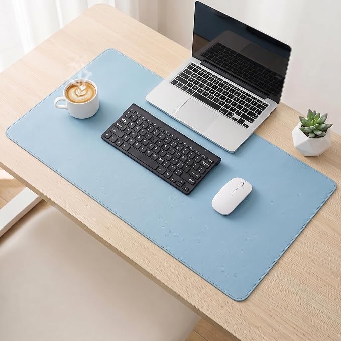 Leather Desk Mat - Non-Slip PU Desk Pad for Office and Home - Desk Organization and Accessories - Ideal for Mouse Pad and Desk Mats on Top of Desks (Blue,14.97''x 16.15'')