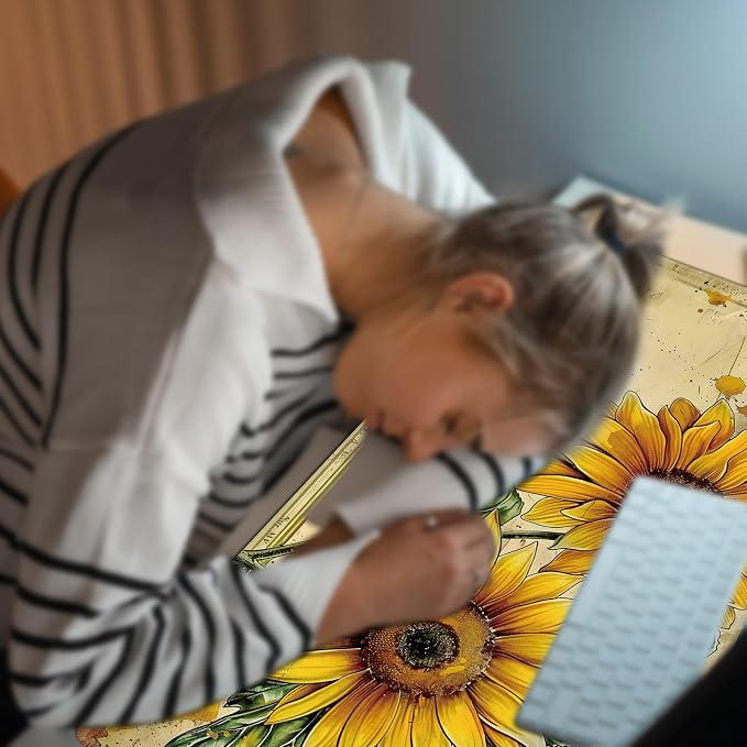 Heated Desk Pad Large Mouse Pad 23.6 x 14.1 inch with 3 Levels Heating & Auto Shut-Off Warm Mouse pad PU Leather Computer Mousepad for Home Office Work - Cute Bee Sunflower