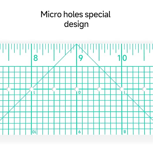 KEARING 2"x18" Sewing Graph Ruler with Holes - Zero Centering Grid Ruler | Flexible 1.2mm clear plastic 18 inch grading ruler with hanging holes. Sandwich line scale with zero centering design