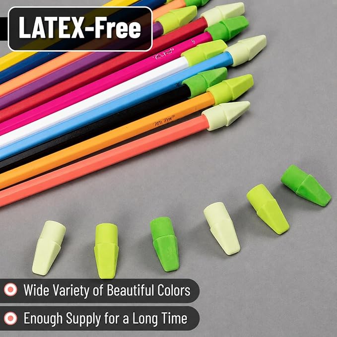 Mr. Pen- Pencil Erasers Toppers, 30 Pack, Colorful | No-Smudge Cap Pencil Erasers for Precise Erasing, Kids, Teachers, Studying Supplies, Green Shades
