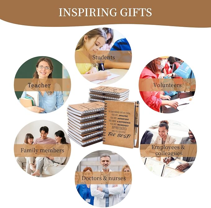 20 Pcs Employee Appreciation Gifts Bulk - 10 Sets of Inspirational Spiral Notebooks with Motivational Pens, Small Notepads for Coworkers,Office, Staff, Team, Volunteer, Nurse, Teachers, Thank You Gift