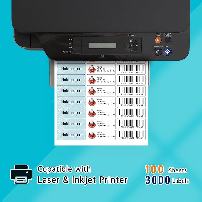 1"x2-5/8"Address Mailing Labels, 3000 Sticker Labels(100 Sheets) | Printable White Blank Labels for Laser/Inkjet Printer, Permanent Adhesive FBA Labels