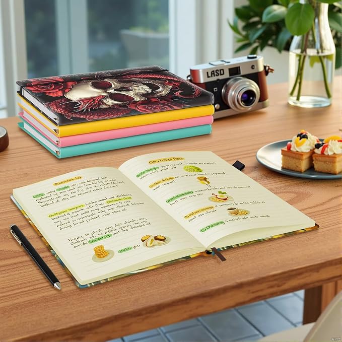 Hardcover Executive Notebooks, A5 PU Leather Lined Journal Notebook, 200 Pages Thick Paper Subject Notebooks for School,Work,Home Writing Business Notebook, Diary Book, Red Dragon and Skull Flowers
