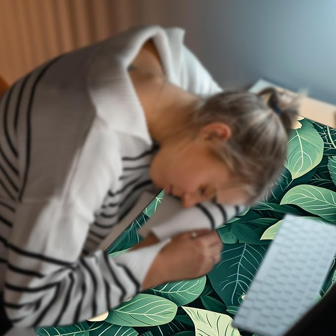 Heated Desk Pad Large Mouse Pad 23.6 x 14.1 inch with 3 Levels Heating & Auto Shut-Off Warm Mouse pad PU Leather Computer Mousepad for Home Office Work - Green Leaf Flowers