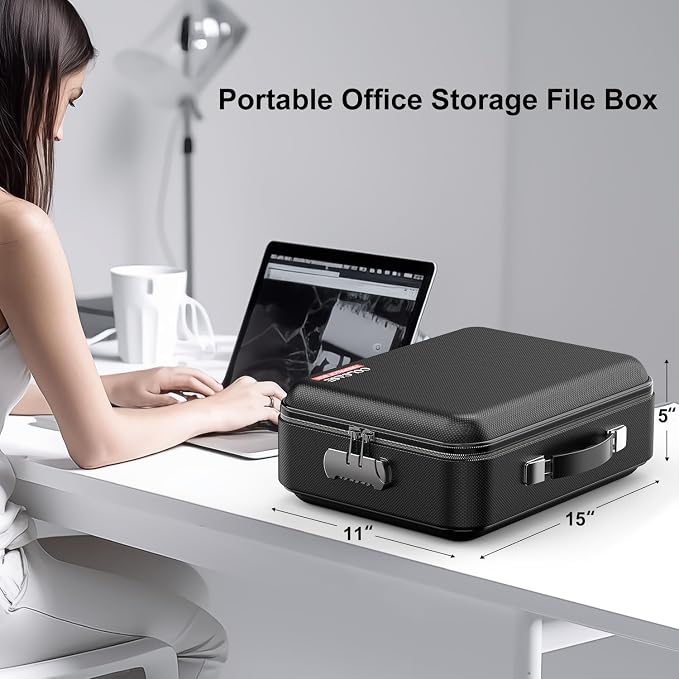 COLCASE Fireproof Document Box with Lock, Hard Fireproof Document Organizer | Hard-Shell Fireproof Waterproof Documennt Box with Combination Lock Black