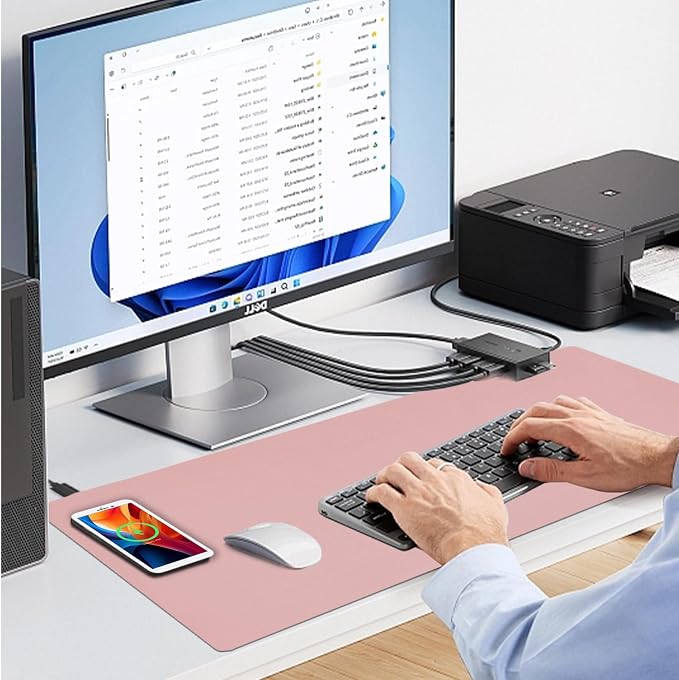 Desk Mat with Wireless Charging, Pink Mouse Pad with Wireless Charger, Desk Pad Matt for Desktop, Mousepad Gaming Large Mouse Pad, Leather Compute for Keyboard and Mouse, 32" x 16"
