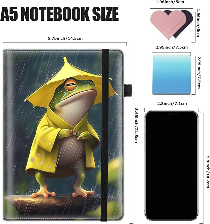 Hardcover Executive Notebooks, A5 PU Leather Lined Journal Notebook, 200 Pages Thick Paper Subject Notebooks for School,Work,Home Writing Business Notebook, Diary Book ， Frog