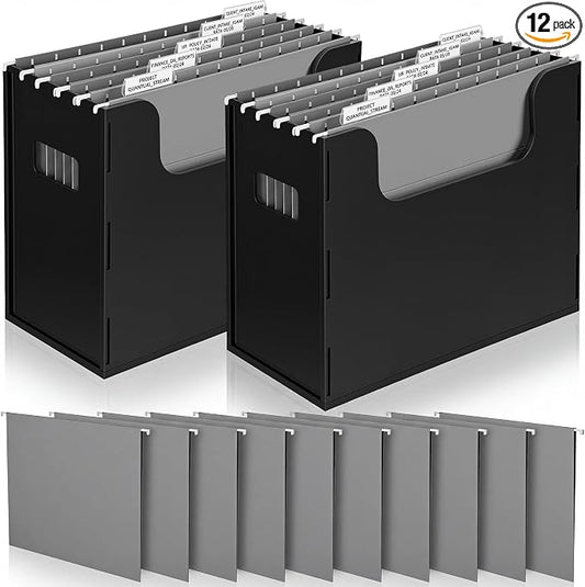 Qeeenar 2 Pcs Desktop Hanging File Organizer Box with 10 Pcs Gray Hanging File Folders Letter Size Folder Storage Portable Storage Cabinets Document Holder for Office Supplies Home