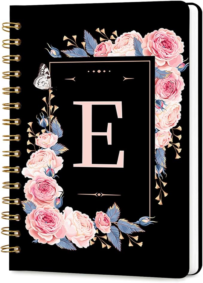 Lined Spiral Journal for Women, A5 Notebook for Work, 160 Pages, Letter E | College Ruled Spiral Notebook, Hardcover with Elegant Design for Note-Taking, 5.5 * 8.25 inch