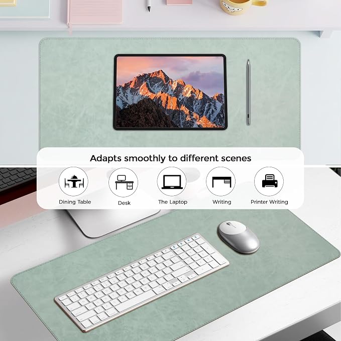 CHEERYGOO Leather Desk Pad Protector, Mouse Pad, Office Desk Mat, Non-Slip PU Leather Desk Blotter, Laptop Desk Pad, Waterproof Desk Writing Pad for Office and Home 36"x17" XL Mint Green