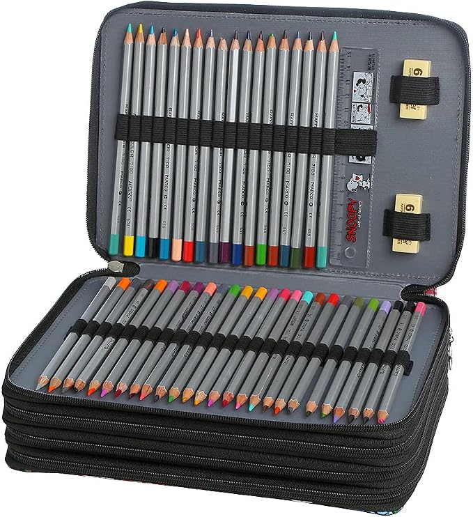 200 Slots Colored Pencil Case Organizer, 4 Layer Bag | Twill Oxford fabric,203 elastic loops,detachable handle,for travel, home storage,drawing tools,creative gifts