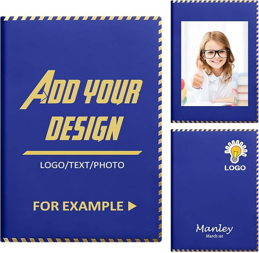 Custom A5 Personalized Notebook with Your Logo Text PU Leather Customizable Notebook Daily Journals For Writeing-200 Lined Pages(Blue)