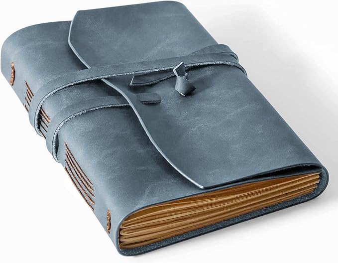 RILIHO Genuine Leather Notebook - 5x7.1 Inch Vintage Journal for Writing, Travel, Artists, Women and Men - Blue