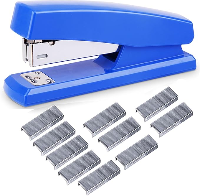 Labor Saving Black Desktop Staple, 4.8 Inch Stapler with 500 Pcs No.12 Staples for 20 Sheets Capacity (Blue)