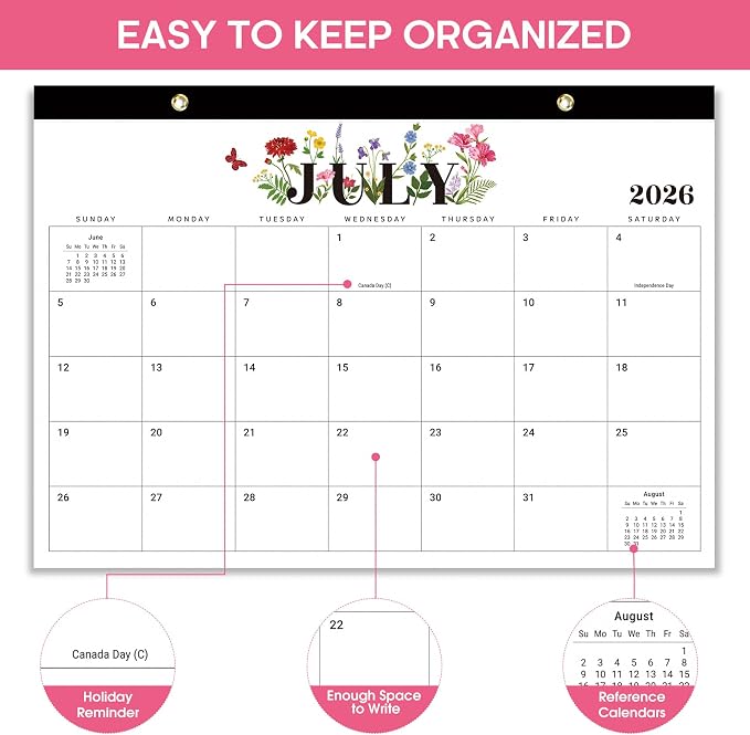 Desk Calendar 2026-2027, 18-Month Calendar Runs from July 2026 to December 2027, Large 17" x 12" Monthly Desktop & Wall Calendar for Home & Office - Soft Botanica