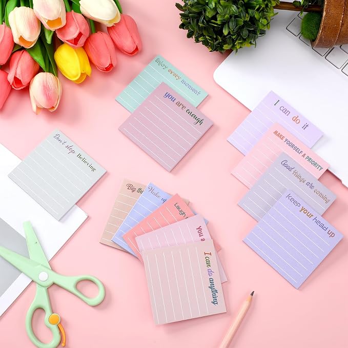 Yinder 24 Pcs Inspirational Sticky Notes, Back to School Supplies, Cute Motivational Sticky Notes Pad Employee Appreciation Gifts Bulk for Teacher Coworker Office 3 x 3'' (Motivation,Aesthetics)