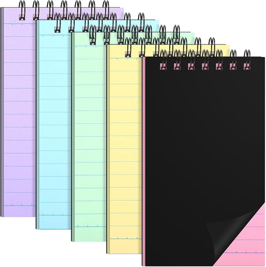 Tenceur 5 Pcs Pocket Notebook Small 3x5 Inch Black Cover 5 Color Pages Top Spiral Notepads Bound Notebook with Lined 120 Pages Mini Memo Pads for Office College Nurse Essentials Back to School Gift