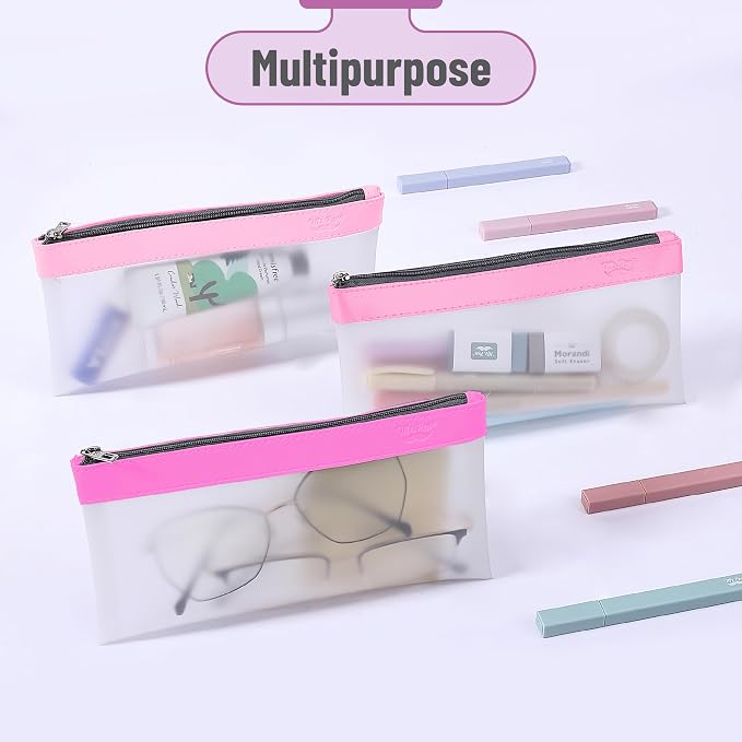 Mr. Pen- Clear Pencil Pouch, 8.50"x4.25", 3 Pack, Durable TPU Material | Medium Water-Resistant Pencil Bags with Smooth Zipper, Multipurpose Clear Pouch for Stationery, School, Office
