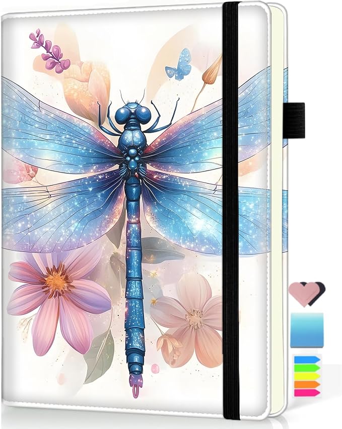 Hardcover Executive Notebooks, A5 PU Leather Lined Journal Notebook, 200 Pages Thick Paper Subject Notebooks for School,Work,Home Writing Business Notebook, Diary Book, Blue Dragon in The Flowers