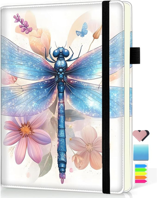 Hardcover Executive Notebooks, A5 PU Leather Lined Journal Notebook, 200 Pages Thick Paper Subject Notebooks for School,Work,Home Writing Business Notebook, Diary Book, Blue Dragon in The Flowers