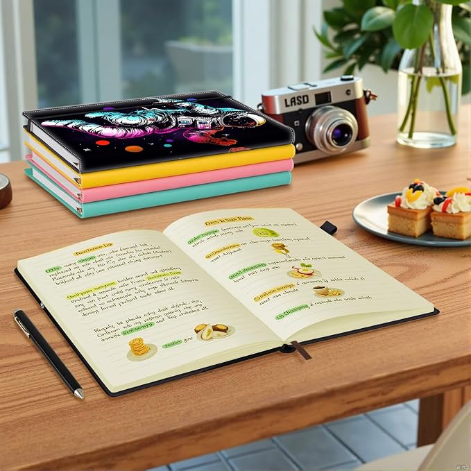 Hardcover Executive Notebooks, A5 PU Leather Lined Journal Notebook, 200 Pages Thick Paper Subject Notebooks for School,Work,Home Writing Business Notebook, Diary Book ， Astronaut Starry Sky