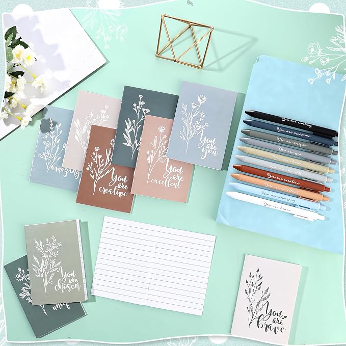 Affrolling 60 Pcs Inspirational Notebooks Bulk Motivational Mini Notepads with Pen Aesthetic Back to School Gift for Students Teacher Nurse Employee Coworker Office Classroom Rewards (Neutral Colors)