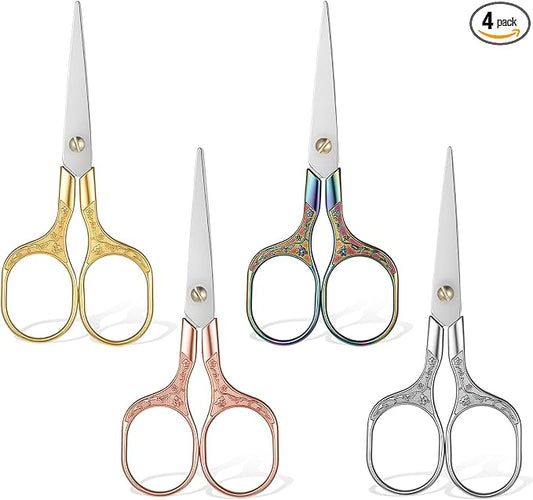 4 Pcs Small Embroidery Scissors | Embroidery Scissors Precision Cutting with Pointed Blades, Stainless Steel Craft Snips for Yarn, Fabric & Crafts (5 Inch)