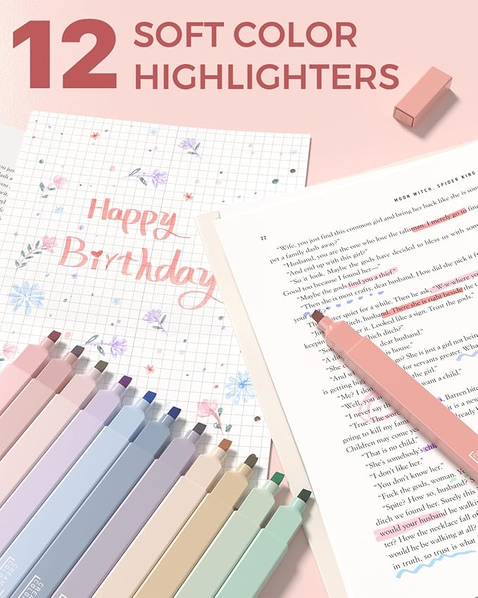 Four Candies 56 PCS School Supplies with Pencil Case, 6 Multicolor Pens, 12 Pastel Highlighters, 5 Gel Pens, 9 Mechanical Pencils for Student Back to School Stationery Set College Essentials (Pink)