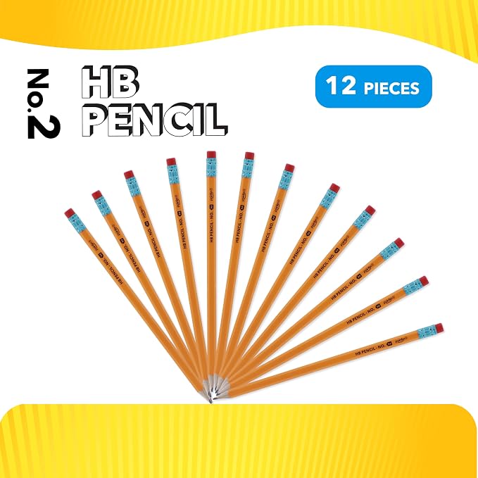Pointer No. 2 HB Pencils – 12 Pack Pre‑Sharpened Yellow Wood‑Cased Pencils with Soft Erasers, Hexagonal Body for School, Office & Standardized Testing