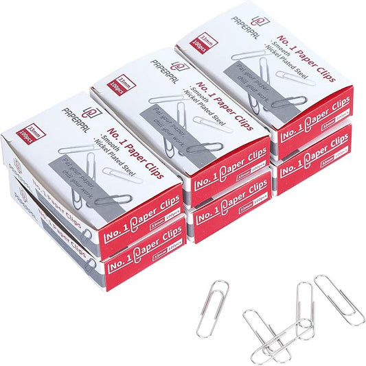 PAPERPAL Paperclips for Office School & Personal Use, #1 Smooth Paper Clip (1-2/7"), 600 Medium Paper Clips (6 Boxes of 100 Each), Silver | Medium paper clips for office, school and personal use, conveniently packed in 6 boxes of 100 each.