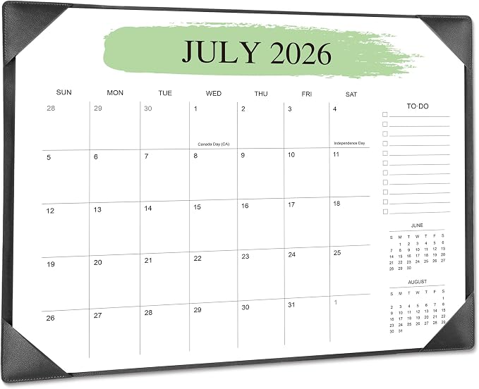 Desk Calendar 2026-2027 with Desktop Mat （22" x 17"）– Jul. 2026 - Dec. 2027 (Black)