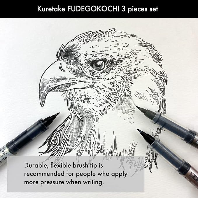 Kuretake Zig Inktober pen set, for Illustration, Manga Drawing, Lettering and Calligraphy, Professional Artist, Made in Japan (FUDEGOKOCHI(3pcs.))