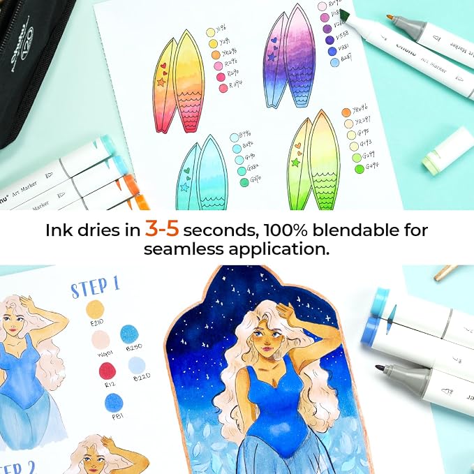 Ohuhu Double-Sided Marker Pad Art Sketchbook Bleedproof - 6.3"x6.3" Small Square Paper Size - 90 LB/150 GSM Smooth Drawing Paper - 60 Sheets/120 Pages - Hardcover Sketching Book for Alcohol Markers