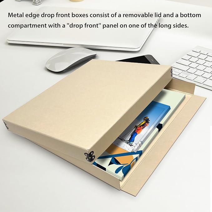 Lineco Museum Archival Storage Box, Drop Front, 11.75x15.25x1.5 in, Tan | Acid-Free with Metal Edge, Preserves Picture Longevity, Organize Photos, Newspapers, Prints, Documents, Crafts, DIY