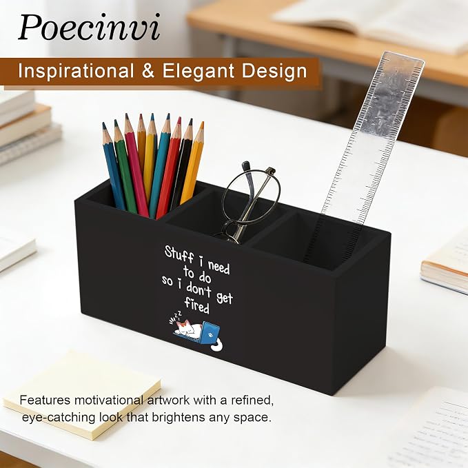 Funny Cat Pen Holder for Home Office Desk, Funny Office Gifts for Cat Lovers, Stuff I Need to Do So I Don't Get Fired Wooden Box Sign Pencil Holder for Desk Shelf Organizer